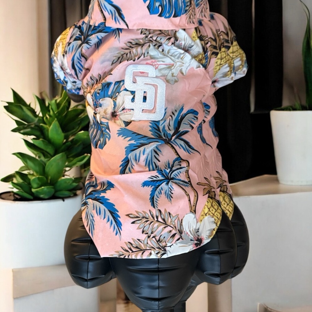 San Diego Padres Tropical Dog Shirt with Blue and Pink Design
